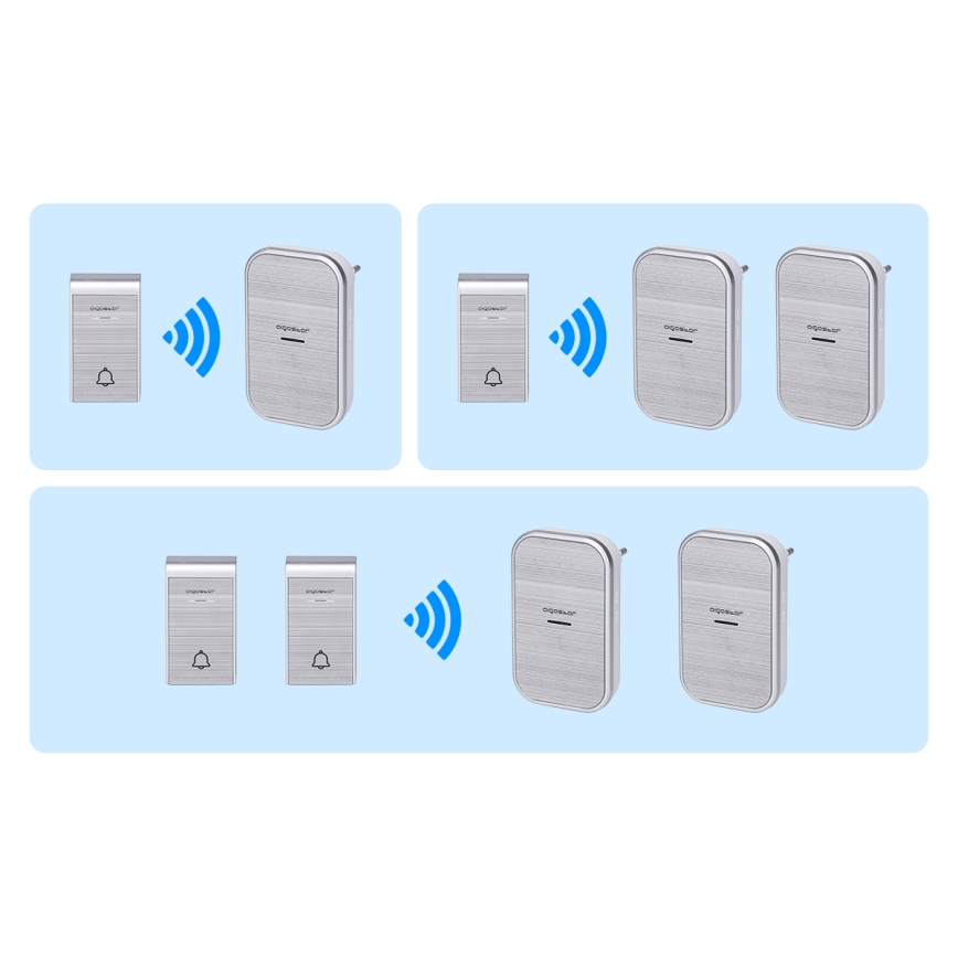Aigostar - SET 2x Campanello wireless con spina integrata 230V/12V IP44 argento