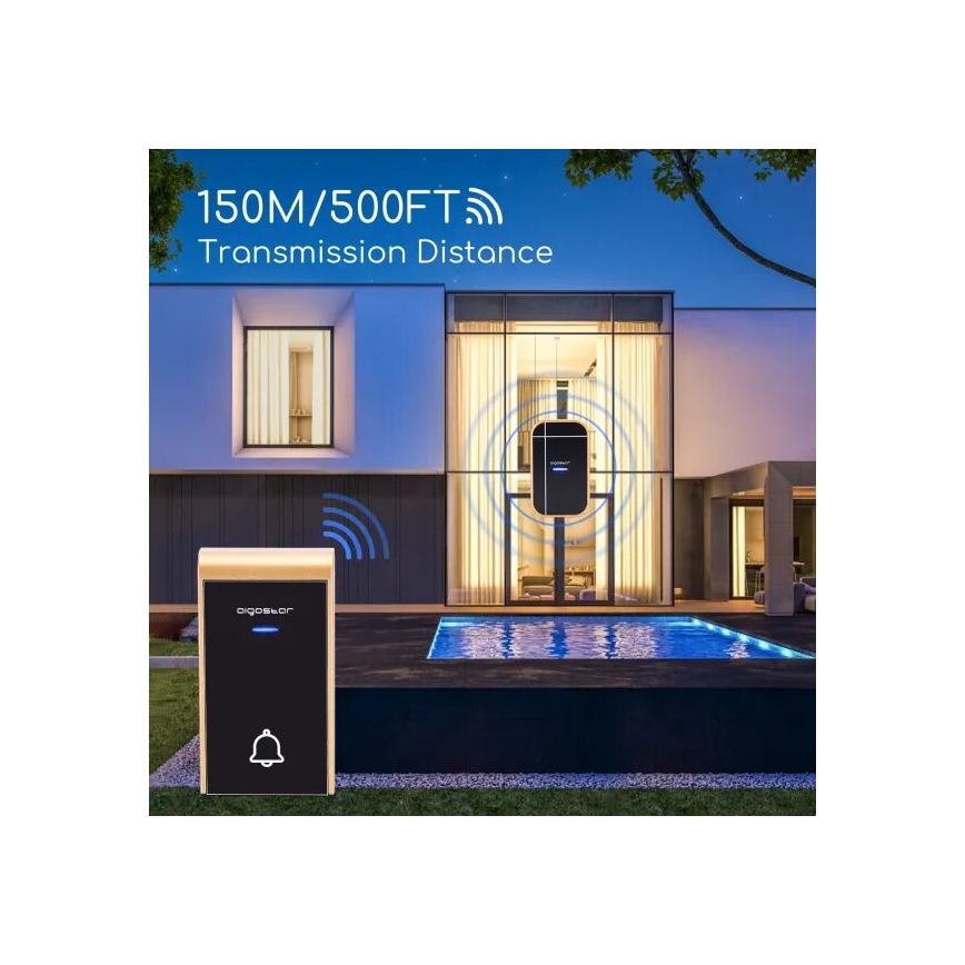 Aigostar - SET 2x Campanello Wireless presa 230V IP44 nero/rame