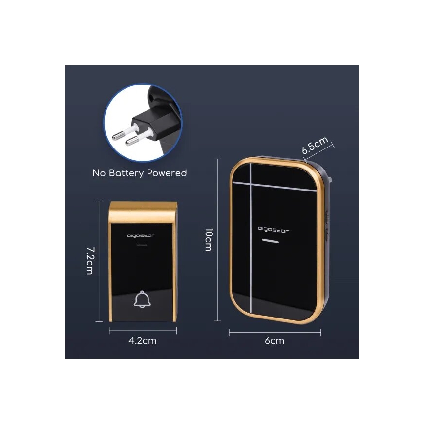 Aigostar - SET 2x Campanello Wireless presa 230V IP44 nero/rame
