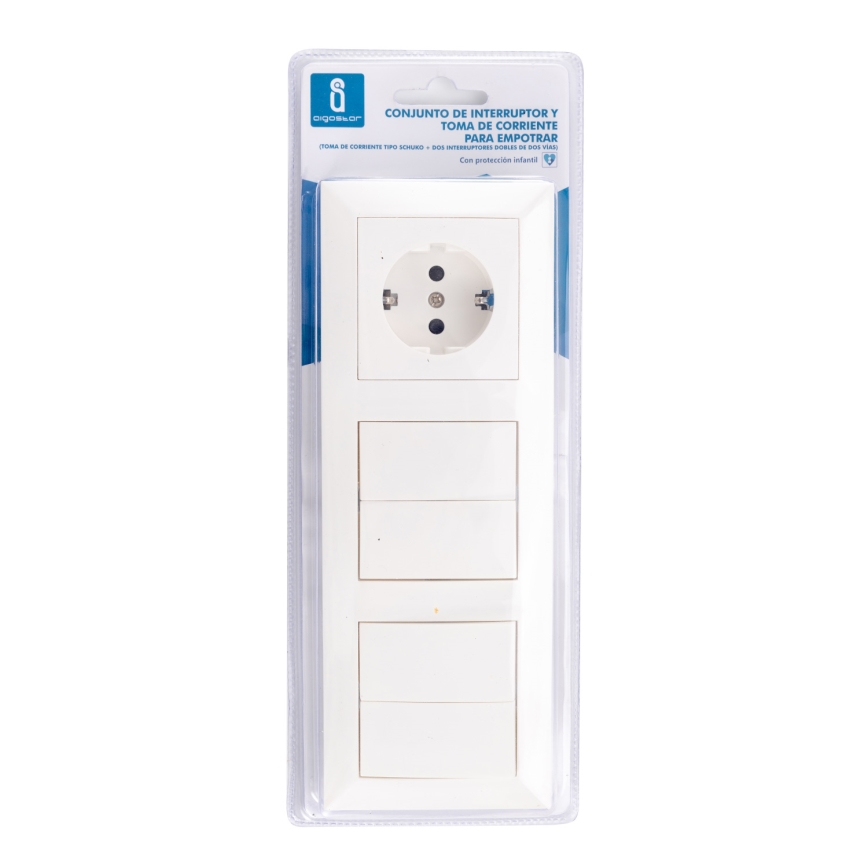 Aigostar - SET 2x Interruttore 2 bottoni con presa 1x16A/250V SCHUKO