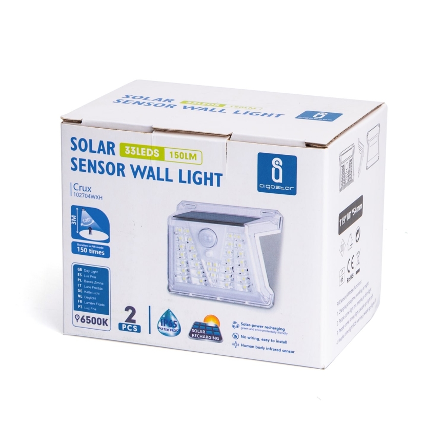 Aigostar - SET 2x Lampada solare LED da esterno con sensore LED/1,48W/3,7V IP65 1200 mAh