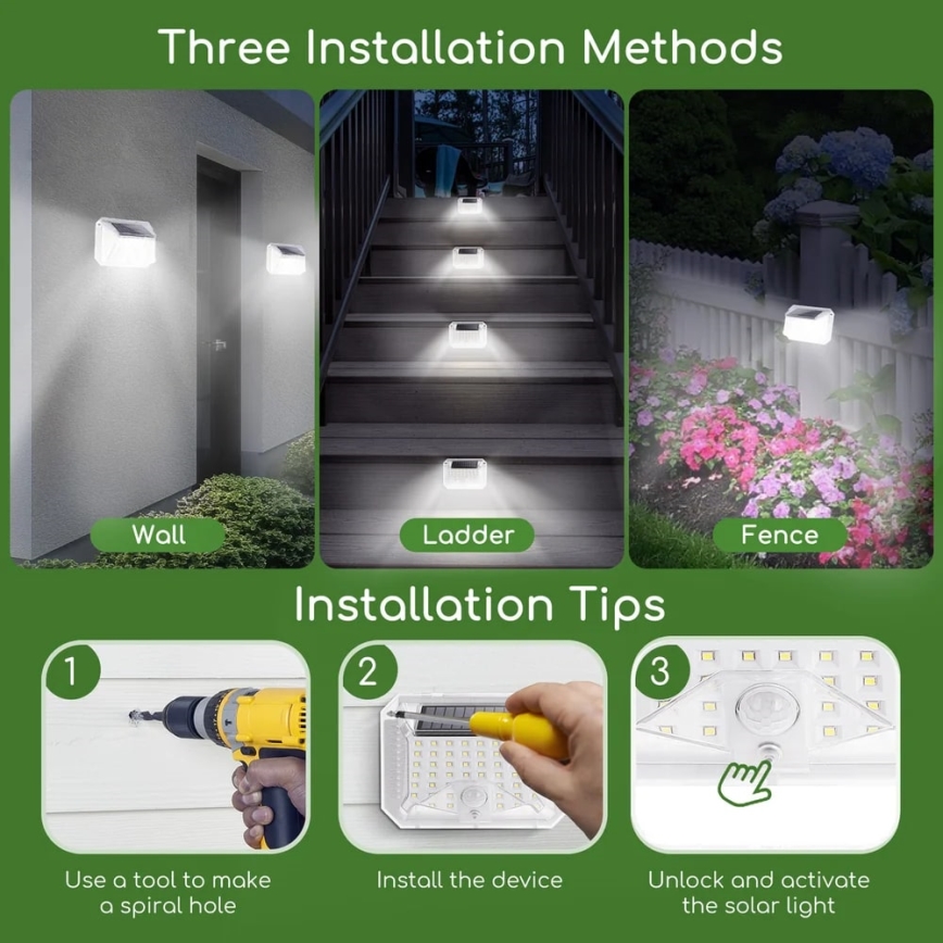 Aigostar - SET 2xLED Applique solare con sensore LED/1,48W/5V 6500K IP65