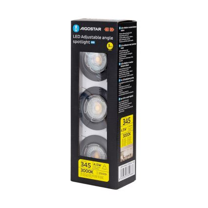 Aigostar - SET 3x faretti da incasso LED 1x GU10/4,5W/230V 3000K nero