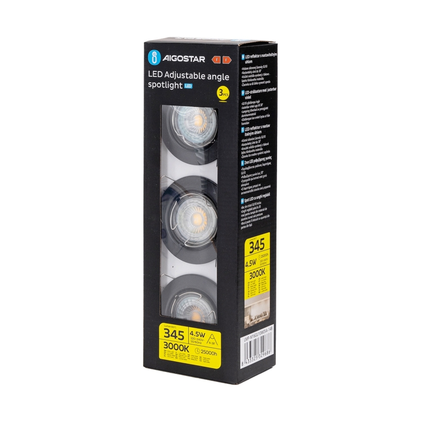 Aigostar - SET 3x faretti da incasso LED 1x GU10/4,5W/230V 3000K nero