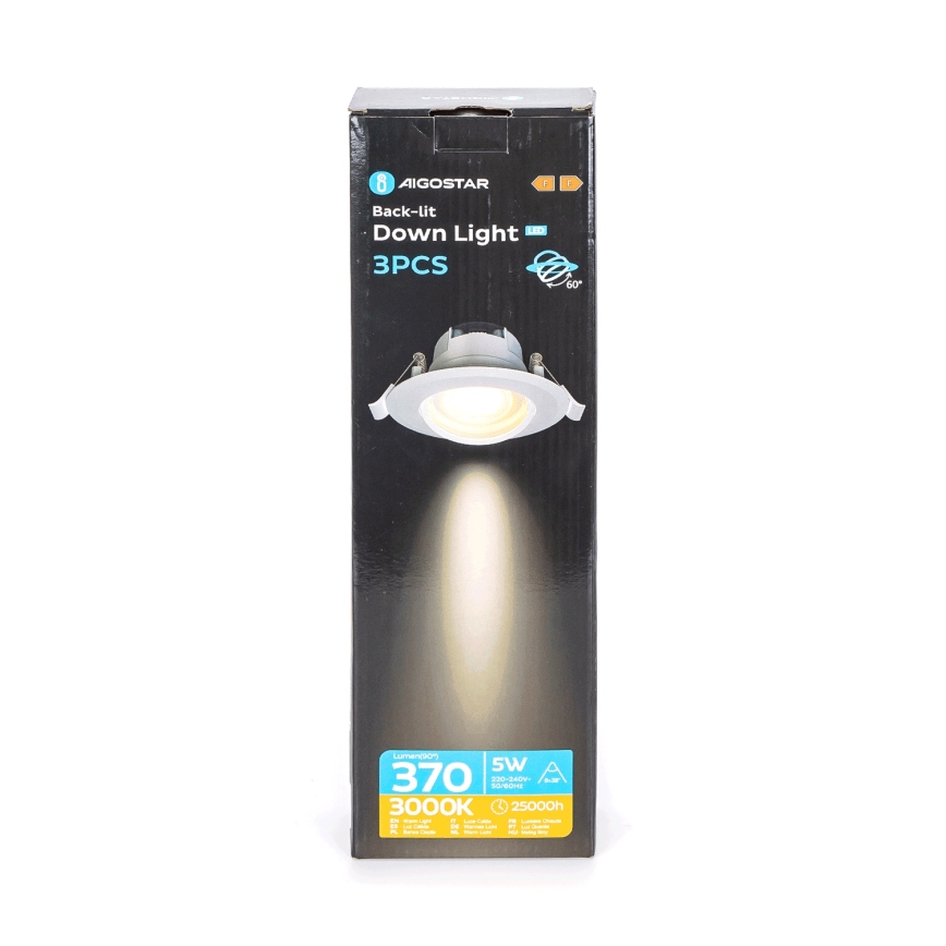 Aigostar - Set 3x faretti da incasso LED/5W/230V 3000K Ø 8,5 cm bianco