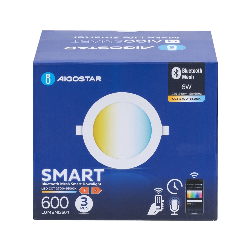 Aigostar - SET 3x Lampada da incasso LED dimmerabile MESH LED/6W/230V 2700K-6500K diametro 11,5cm