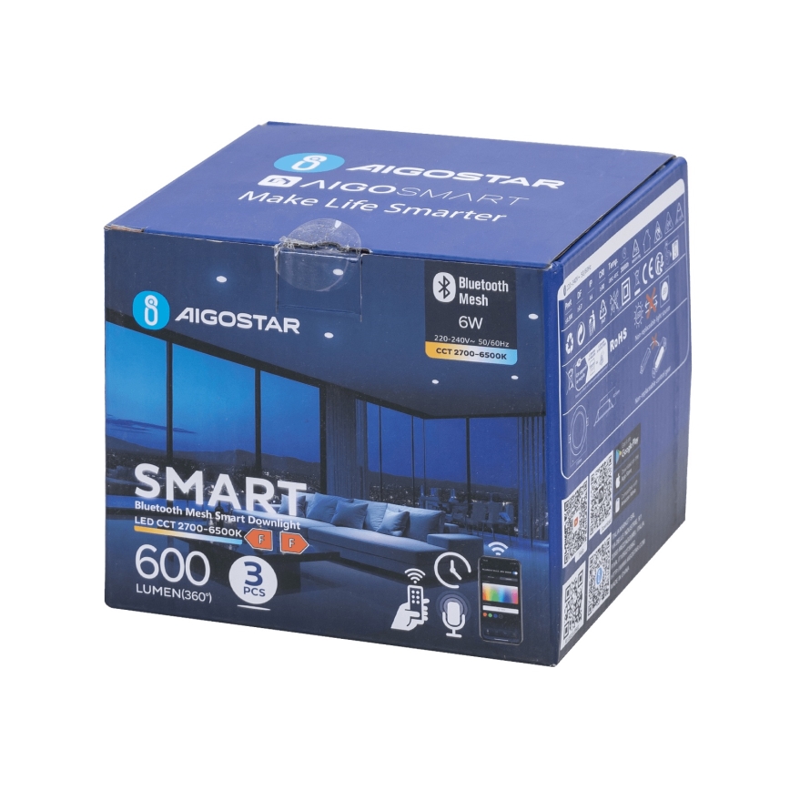 Aigostar - SET 3x Lampada LED da incasso dimmerabile MESH LED/6W/230V 2700K-6500K diam.11,5cm