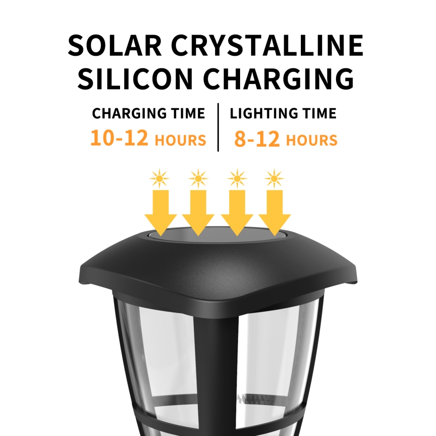 Aigostar - Confezione da 12 lampade solari a LED, 0,06 W/2 V, 33,8 cm, 6500 K, 100 mAh, IP44, nero