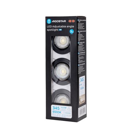 Aigostar - Set da 3 faretti da incasso LED 1x GU10/4,5W/230V 6500K nero
