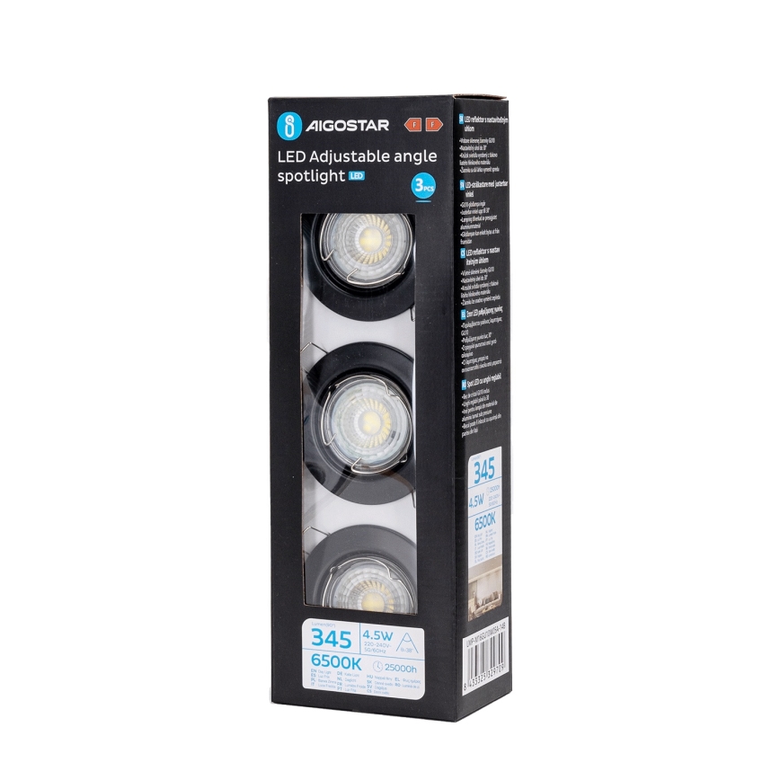 Aigostar - Set da 3 faretti da incasso LED 1x GU10/4,5W/230V 6500K nero