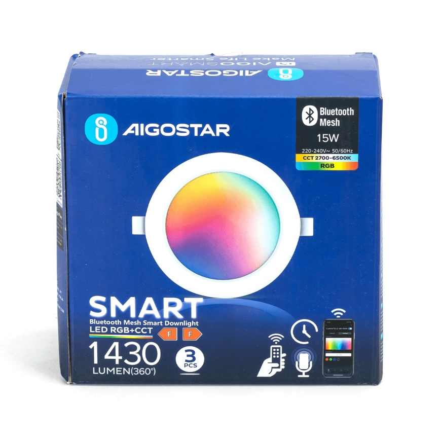 Aigostar - Set da 3 faretti da incasso LED RGBW dimmerabili MESH LED/15W/230V 2700K-6500K Ø17 cm