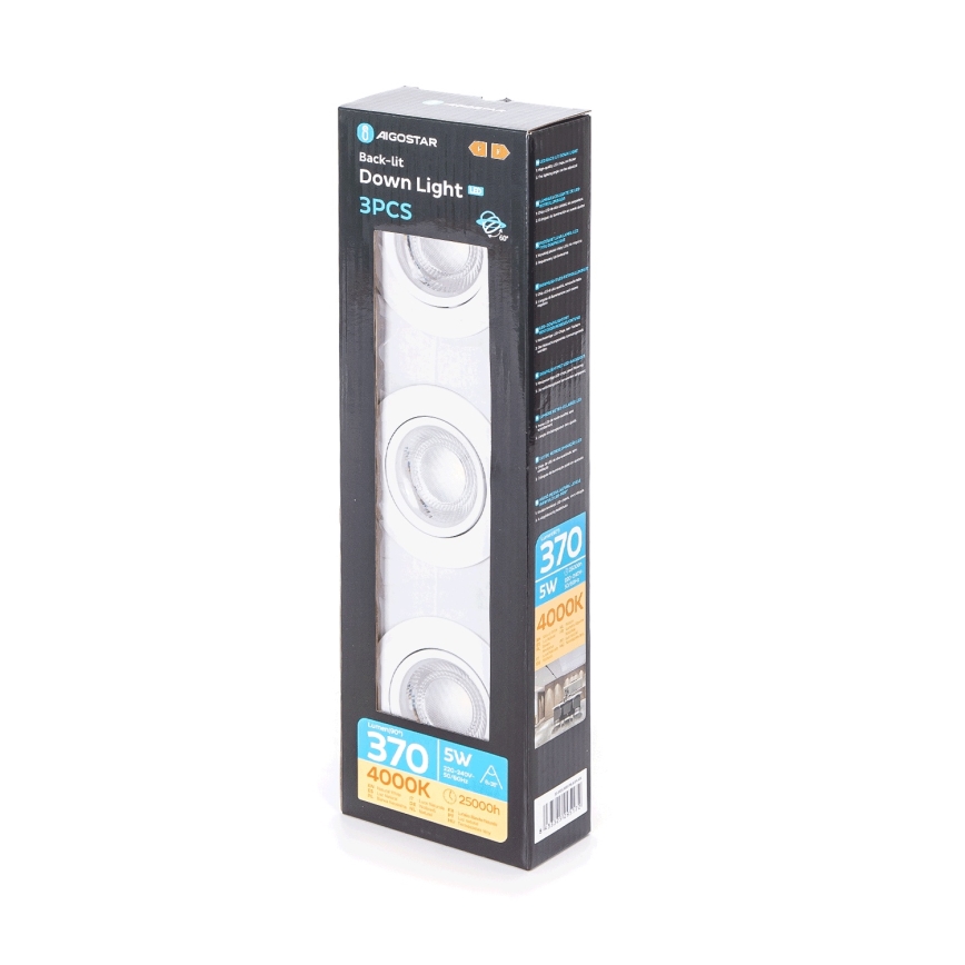 Aigostar - SET di 3 Faretti a Incasso LED/5W/230V 4000K diam. 8,5 cm bianco