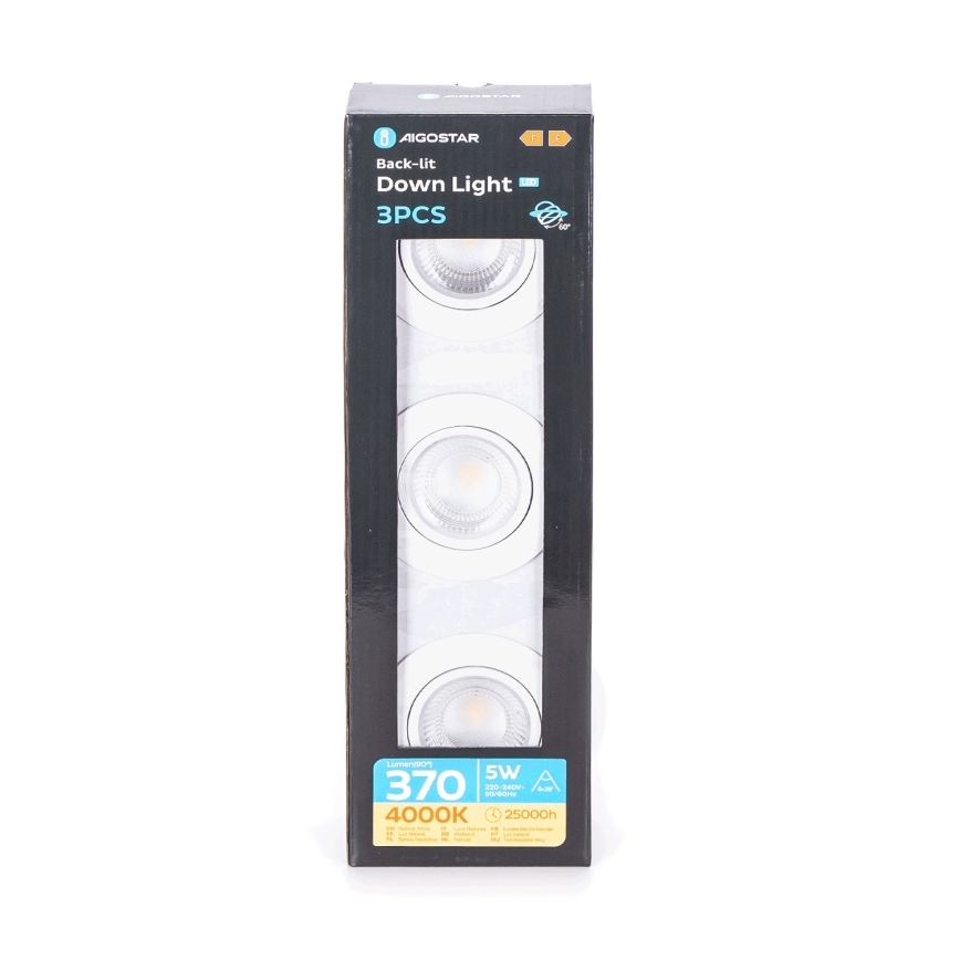 Aigostar - SET di 3 Faretti a Incasso LED/5W/230V 4000K diam. 8,5 cm bianco