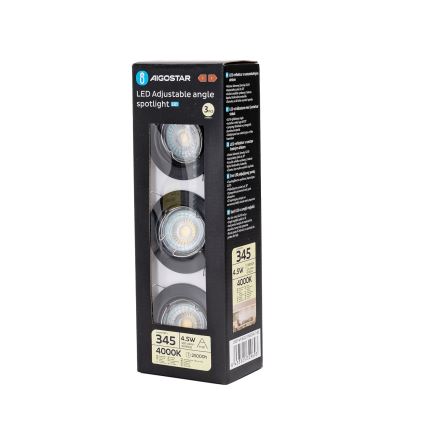 Aigostar - Set di 3 faretti da incasso LED 1x GU10/4,5W/230V 4000K nero