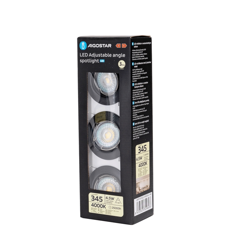 Aigostar - Set di 3 faretti da incasso LED 1x GU10/4,5W/230V 4000K nero
