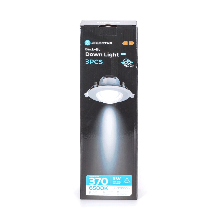 Aigostar - Set di 3 faretti LED incassati LED/5W/230V 6500K diametro 8,5 cm bianco