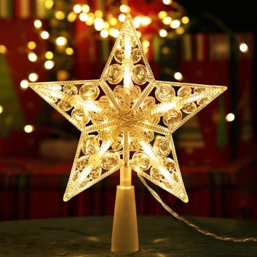 Aigostar - Stella LED per decorazione natalizia, 16 LED, 3xAA, bianco caldo