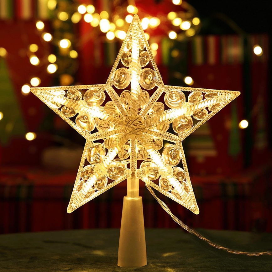 Aigostar - Stella LED per decorazione natalizia, 16 LED, 3xAA, bianco caldo