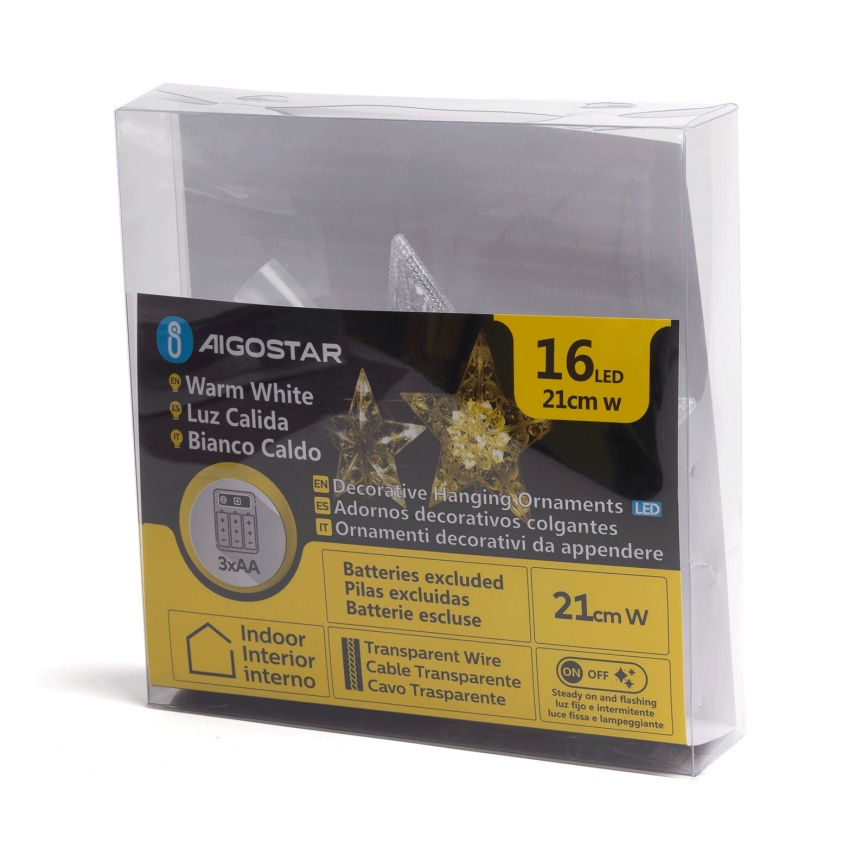 Aigostar - Stella LED per decorazione natalizia, 16 LED, 3xAA, bianco caldo