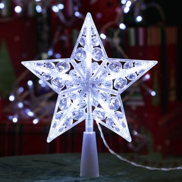 Aigostar - Stella LED per decorazione natalizia, 16 LED, 3xAA, luce bianca fredda
