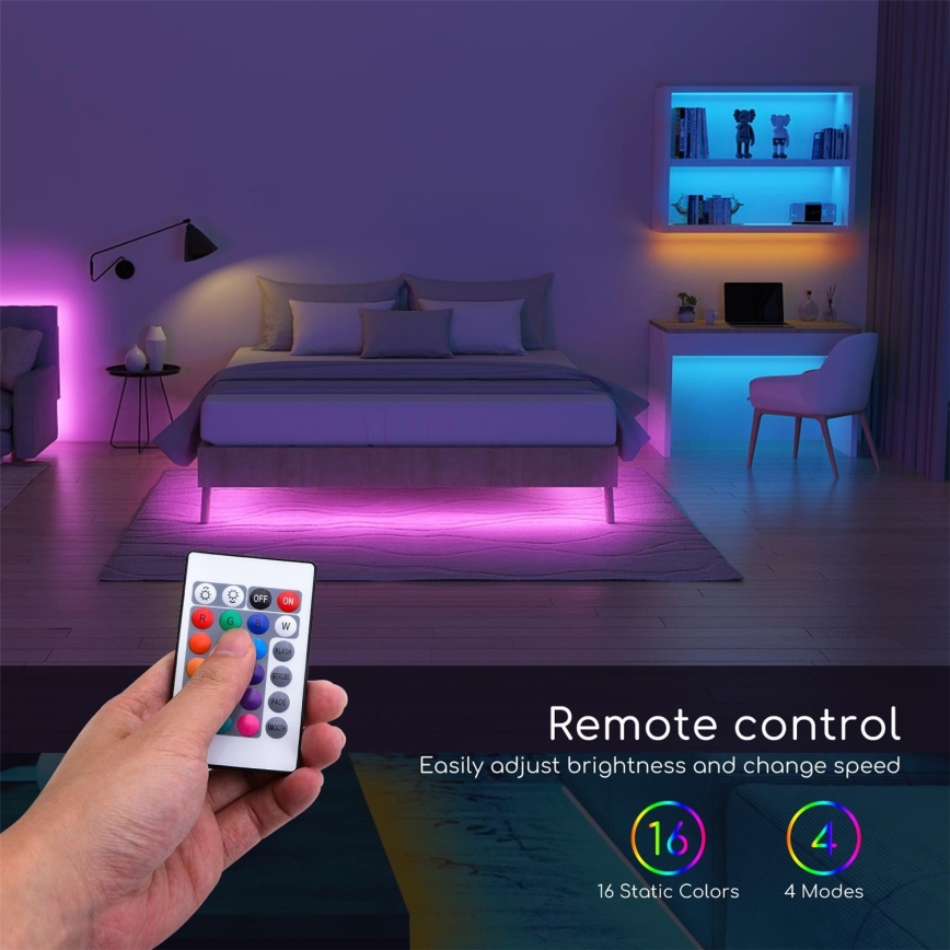 Aigostar - Striscia LED RGB dimmerabile 5 m, 24 W, 12 V/230 V, IP65 + telecomando