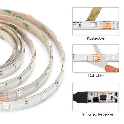 Aigostar - Striscia LED RGB dimmerabile 5 m, 24 W, 12 V/230 V, IP65 + telecomando