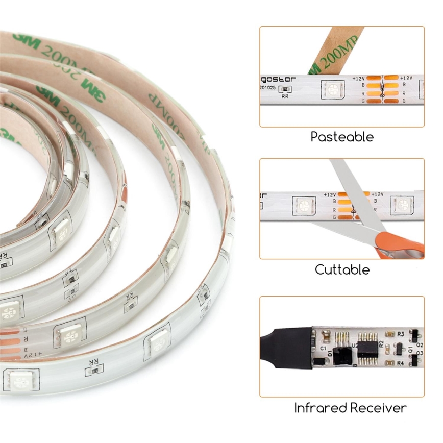 Aigostar - Striscia LED RGB dimmerabile 5 m, 24 W, 12 V/230 V, IP65 + telecomando