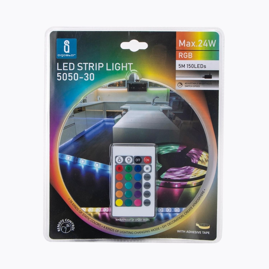 Aigostar - Striscia LED RGB dimmerabile 5 m, 24 W, 12 V/230 V, IP65 + telecomando