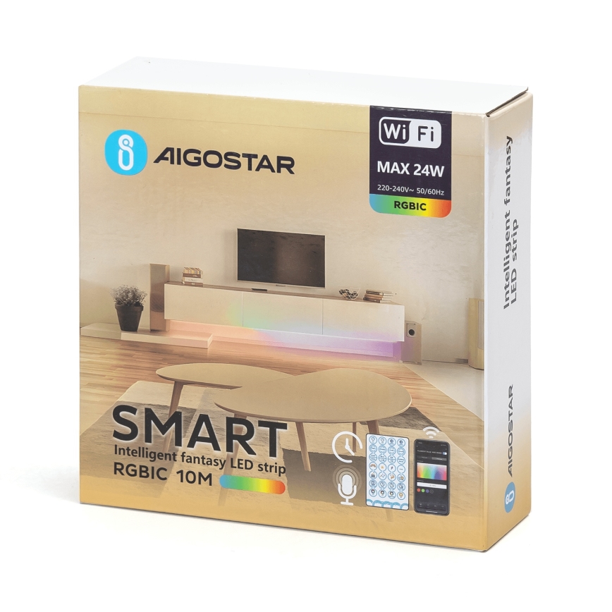 Aigostar - Striscia LED RGBIC dimmerabile 10 m LED/24W/24V + telecomando Wi-Fi