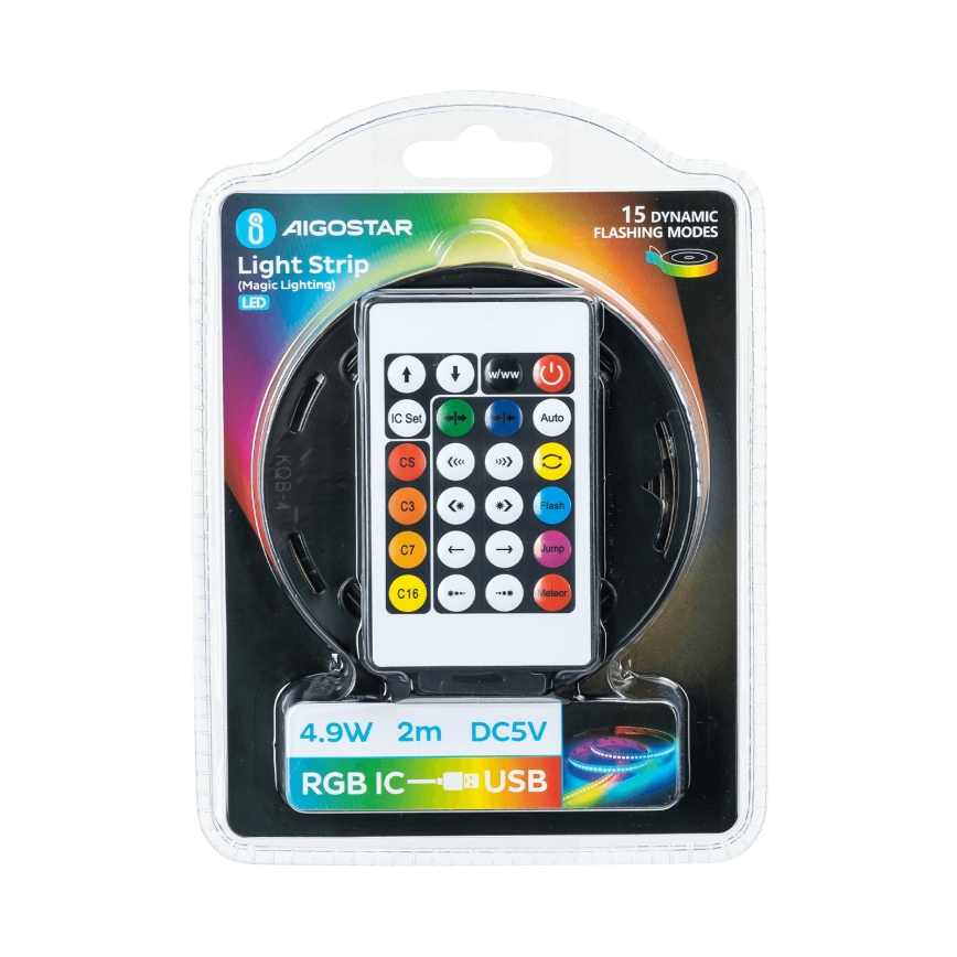 Aigostar - Striscia LED RGBIC dimmerabile 2m LED/4,9W/5V + telecomando