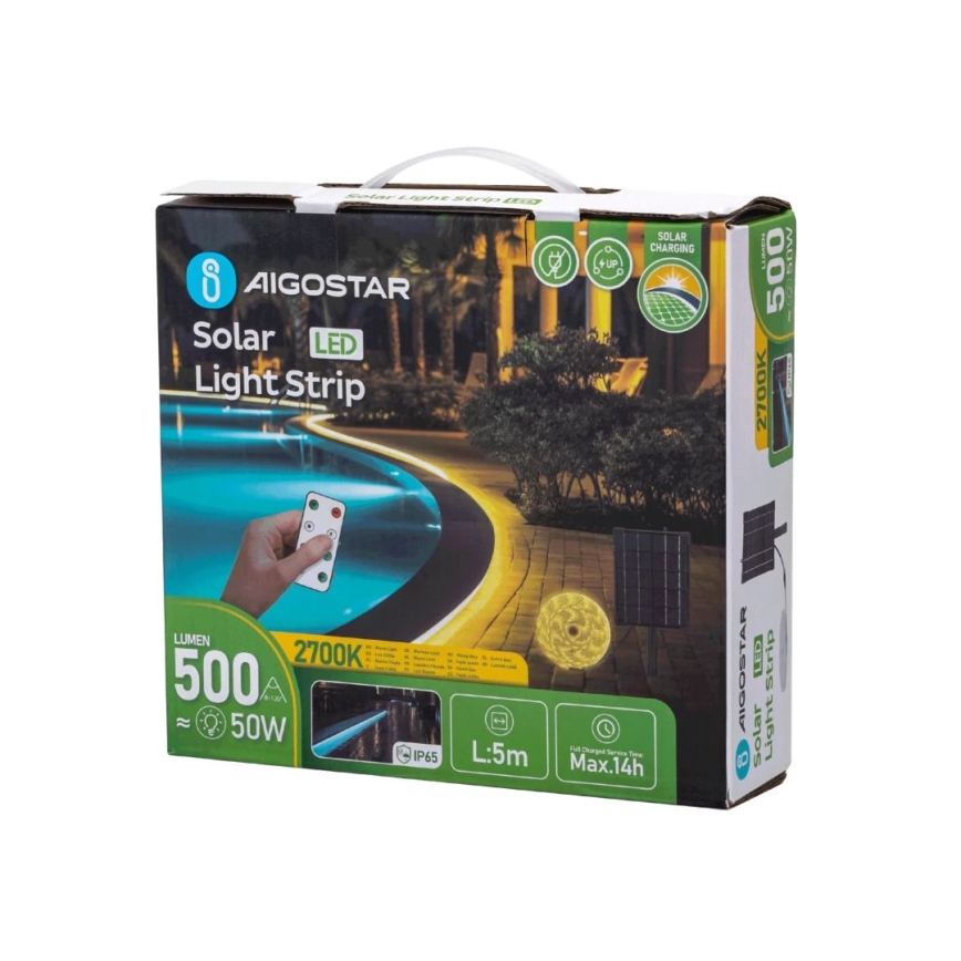 Aigostar - Striscia solare LED dimmerabile LED/5W/3,2V 5 m 2700K IP65 + Telecomando