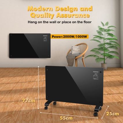 Aigostar - Termoconvettore/riscaldatore elettrico intelligente con display LCD ECO/1000/2000W Wi-Fi
