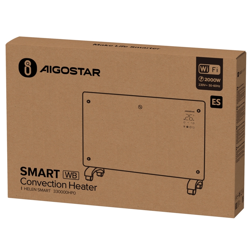 Aigostar - Termoconvettore/riscaldatore elettrico intelligente con display LCD ECO/1000/2000W Wi-Fi