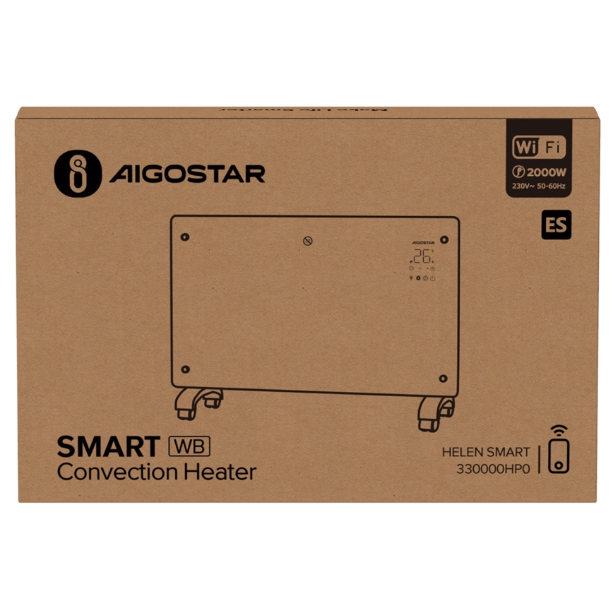 Aigostar - Termoconvettore/riscaldatore elettrico intelligente con display LCD ECO/1000/2000W Wi-Fi