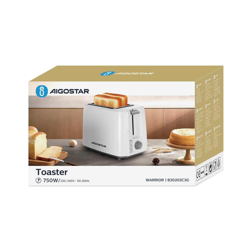 Aigostar - Tostapane a due fori 750W/230V bianco