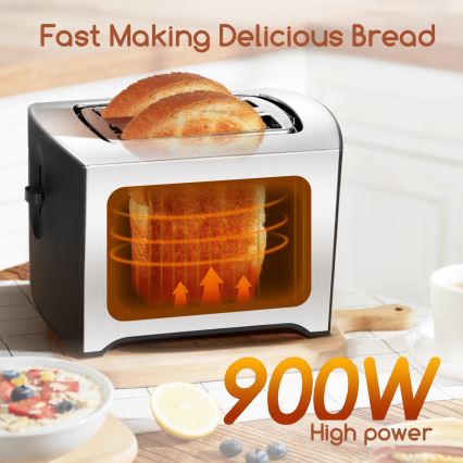 Aigostar - Tostapane a due fori 900W/230V cromo opaco
