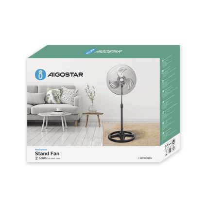 Aigostar - Ventilatore a piantana 50W/230V diam. 50 cm cromato/nero