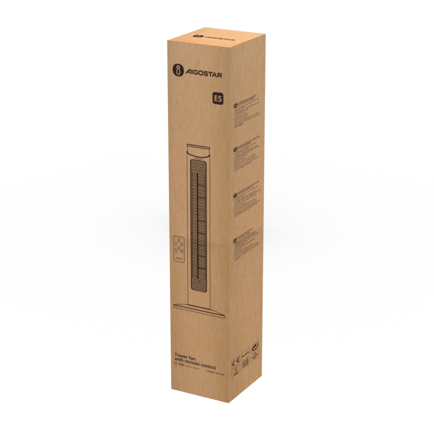 Aigostar - Ventilatore a torre 45W/230V nero + telecomando