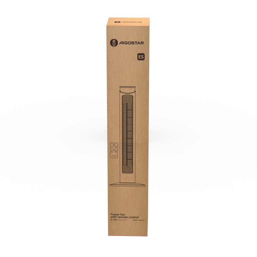 Aigostar - Ventilatore a torre 45W/230V nero + telecomando