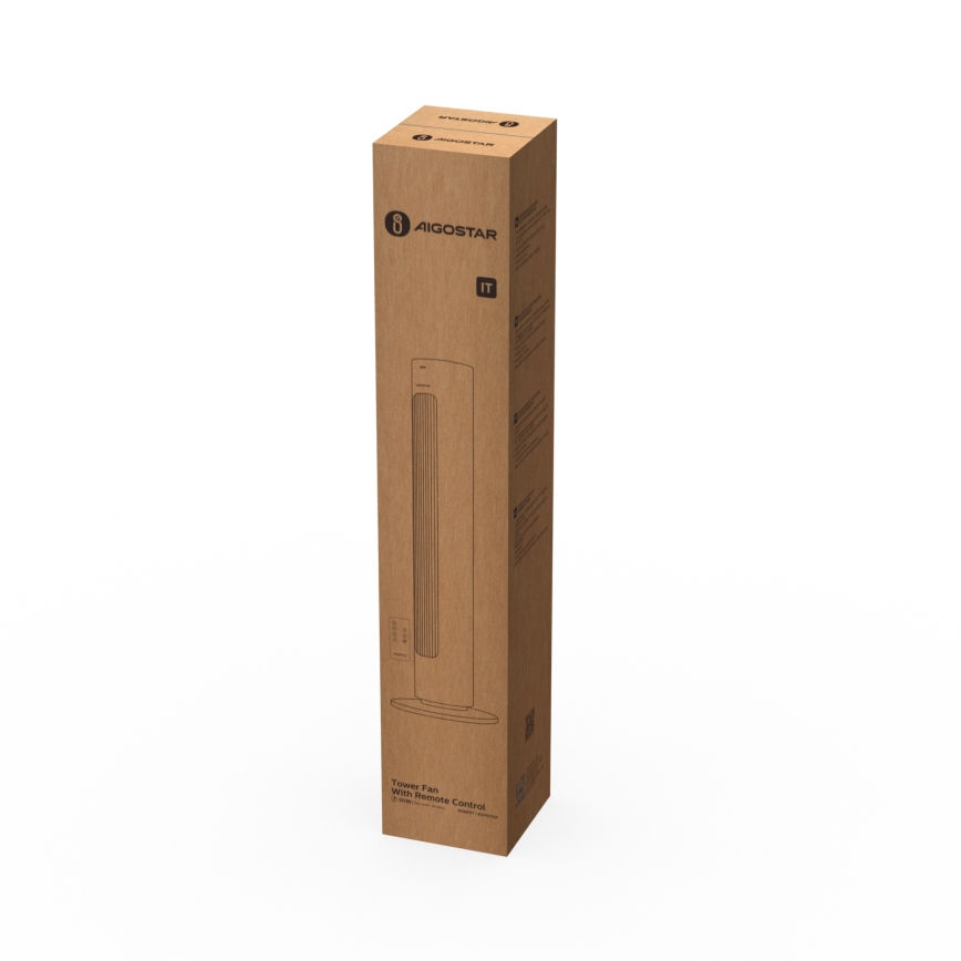 Aigostar - Ventilatore a torre 50W/230V bianco + telecomando
