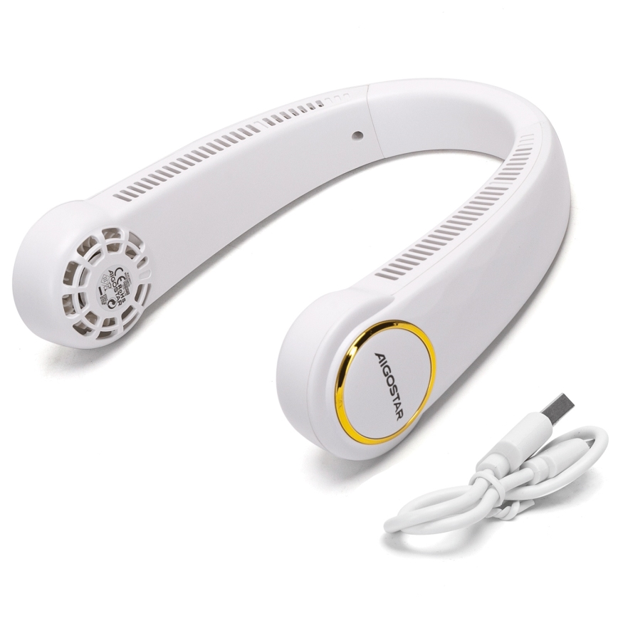 Aigostar - Ventilatore da collo ricaricabile 4W/5V 2000mAh bianco