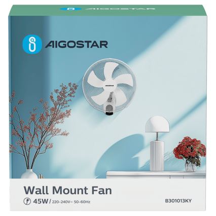 Aigostar -  Ventilatore da parete 45W/230V bianco + telecomando