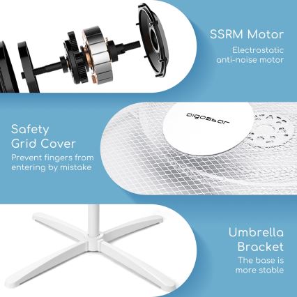 Aigostar - Ventilatore da pavimento 40W/230V 120 cm bianco