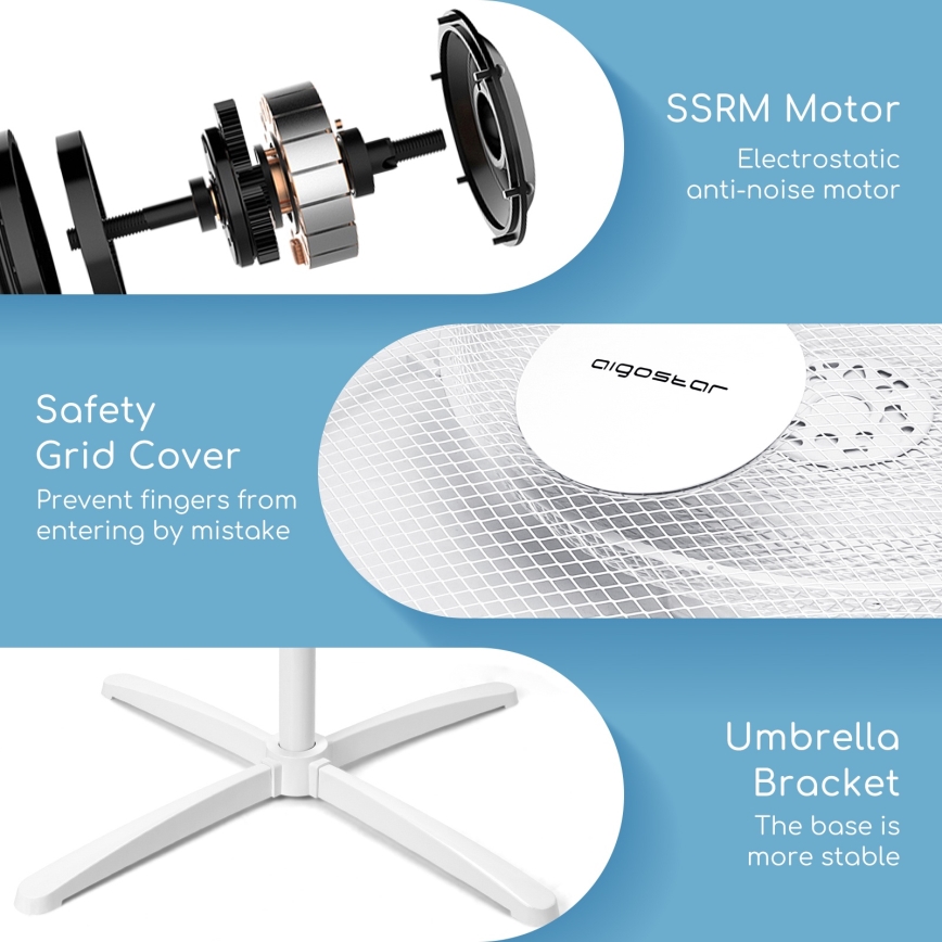 Aigostar - Ventilatore da pavimento 40W/230V 120 cm bianco