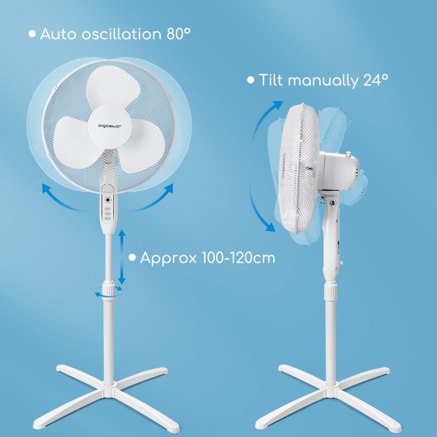 Aigostar - Ventilatore da pavimento 40W/230V 120 cm bianco