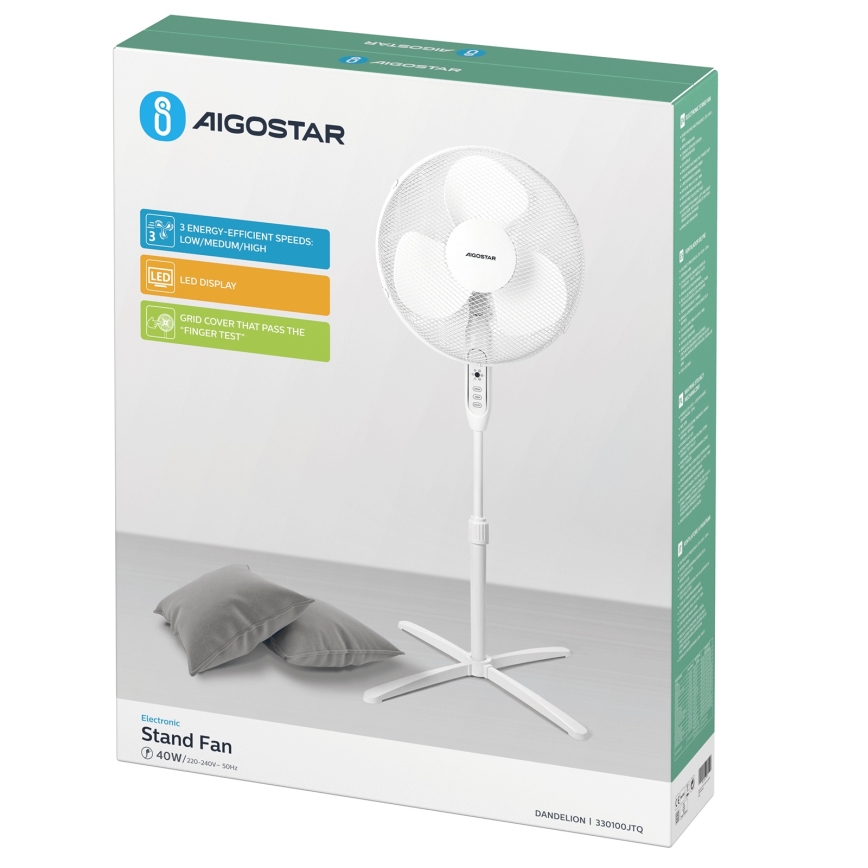 Aigostar - Ventilatore da pavimento 40W/230V 120 cm bianco