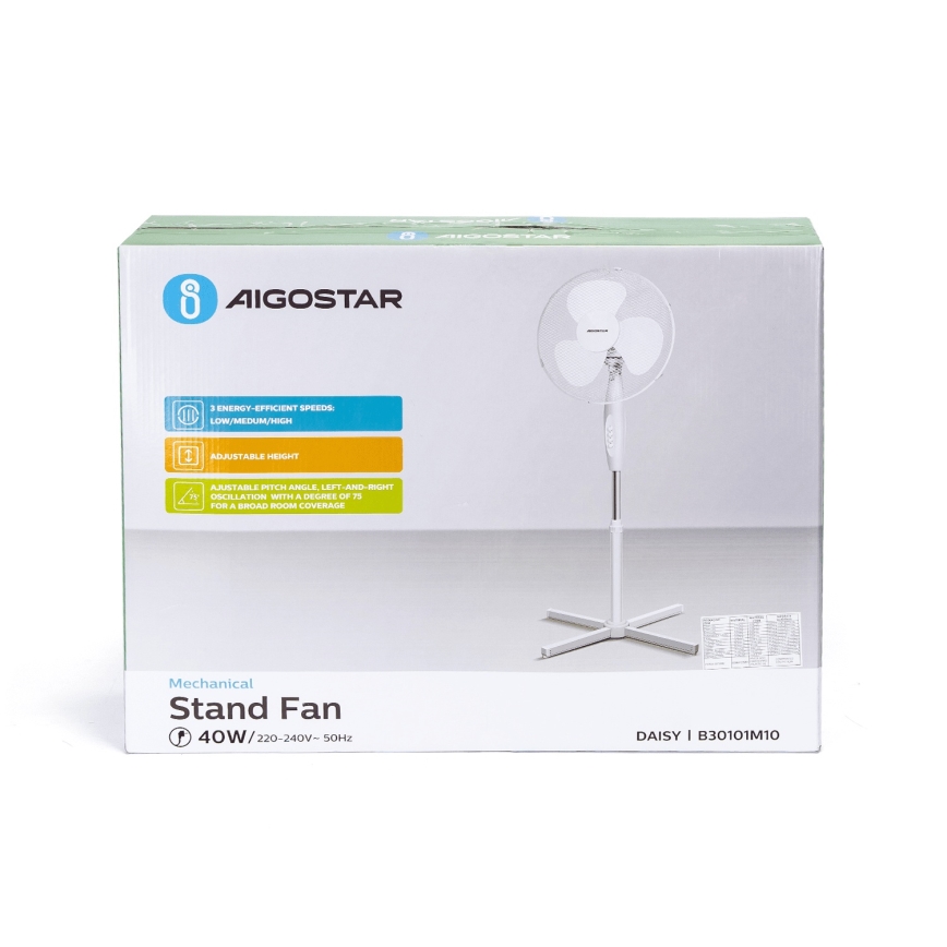 Aigostar - Ventilatore a piantana 45W/230V 125 cm bianco