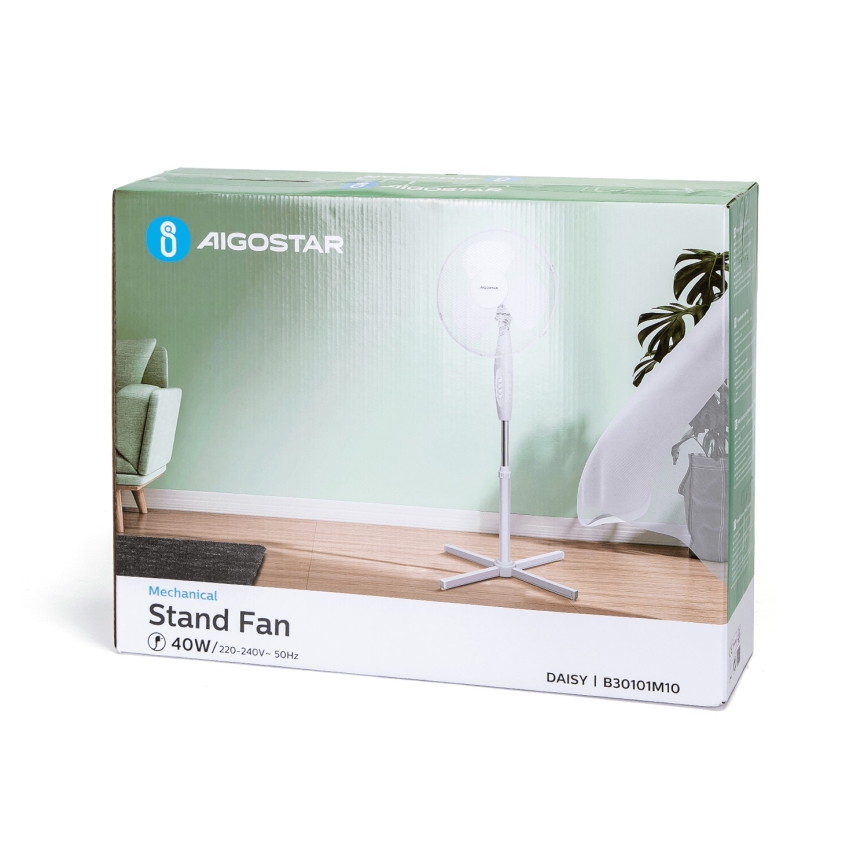 Aigostar - Ventilatore a piantana 45W/230V 125 cm bianco