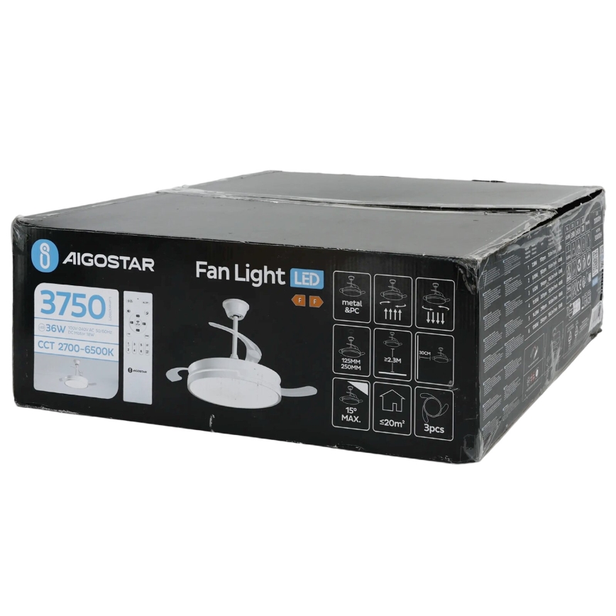 Aigostar - Ventilatore da soffitto dimmerabile a LED LED/36W/230V 2700-6500K diametro 107 cm + telecomando bianco