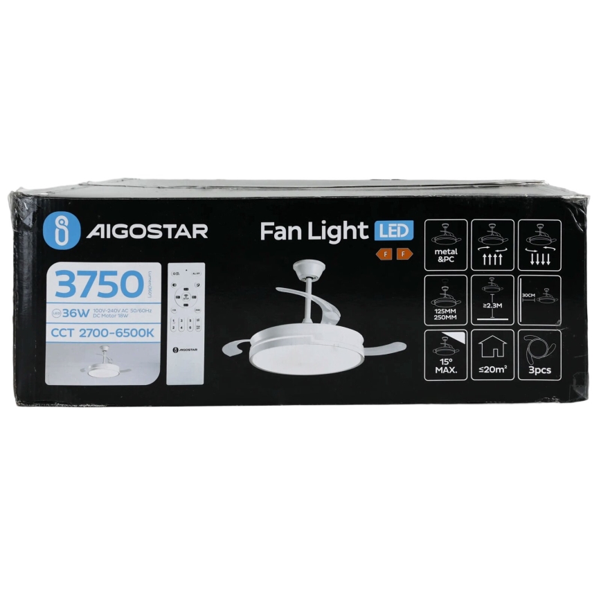 Aigostar - Ventilatore da soffitto dimmerabile a LED LED/36W/230V 2700-6500K diametro 107 cm + telecomando bianco